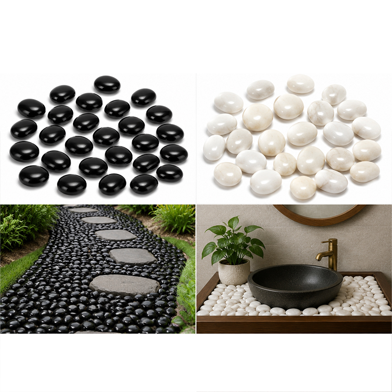 Aquarium Marine Fish - White&Black Polished River Rocks 200g-400g, Smooth