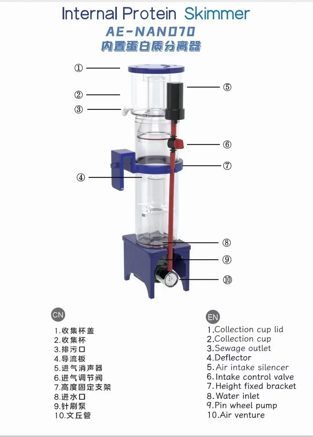 110-240V Aqua Excel Nano 40D 5 - огляд і ціна Protein Skimmer Hang On